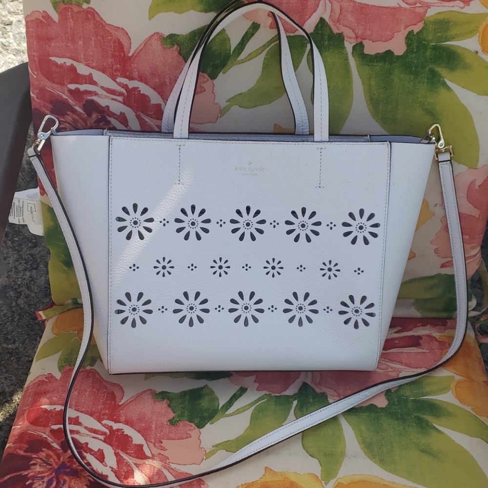 NWOT Kate Spade Large White Cutout Leather Purse